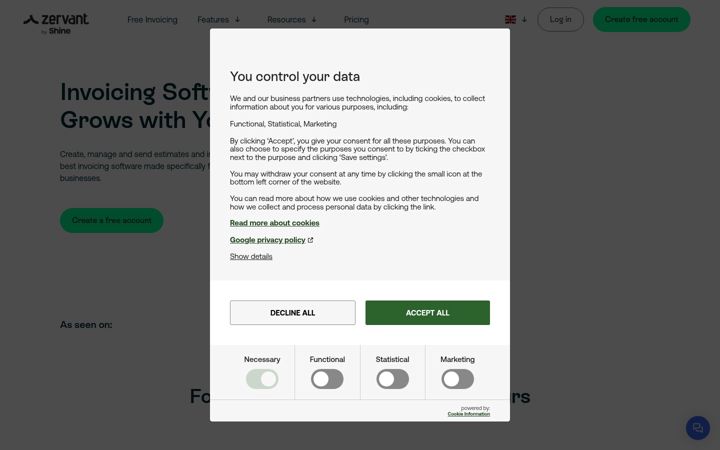 Screenshot of zervant.com