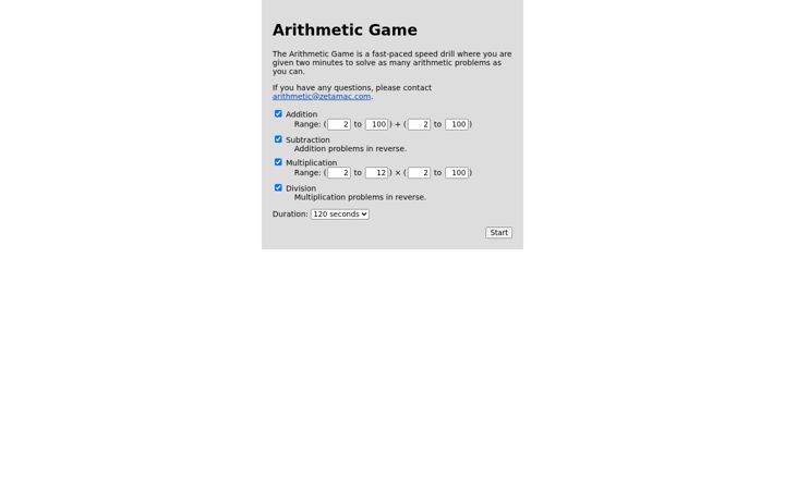 Screenshot of zetamac.com