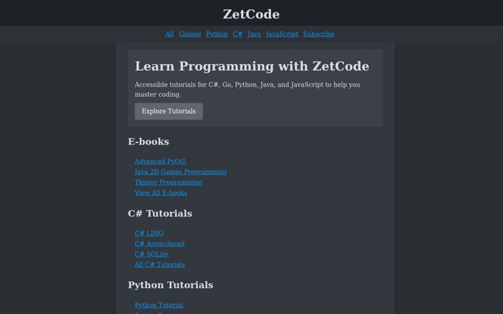 Screenshot of zetcode.com