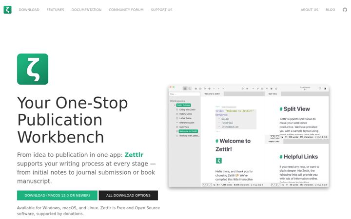 Screenshot of zettlr.com