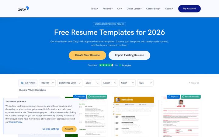 Screenshot of zety.com