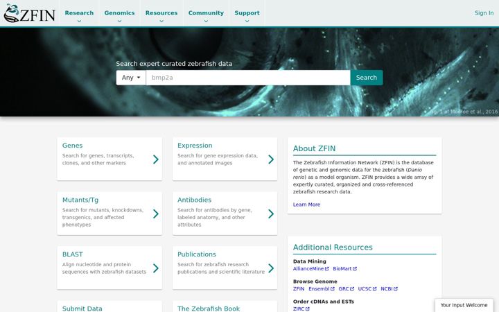 Screenshot of zfin.org