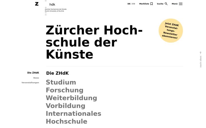 Ekrānuzņēmums no zhdk.ch