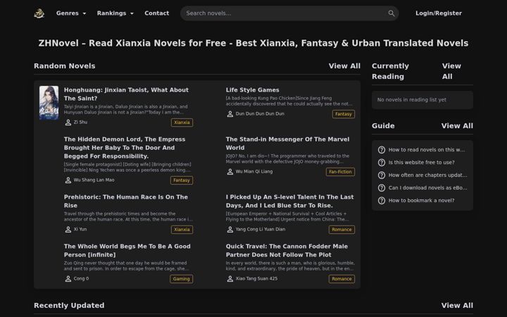 Screenshot of zhnovel.com