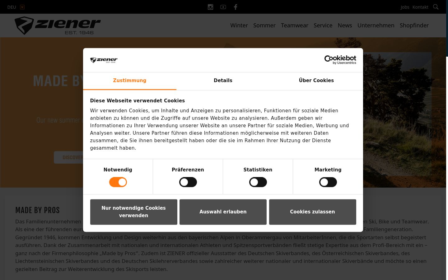 Screenshot of the consent banner shown before any interaction