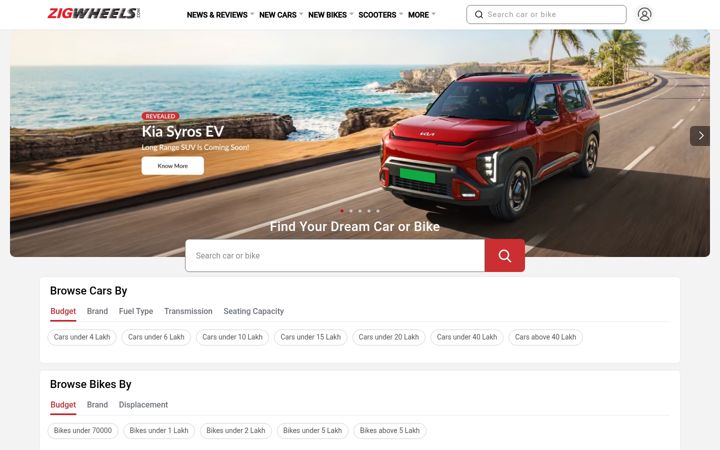 Screenshot του zigwheels.com