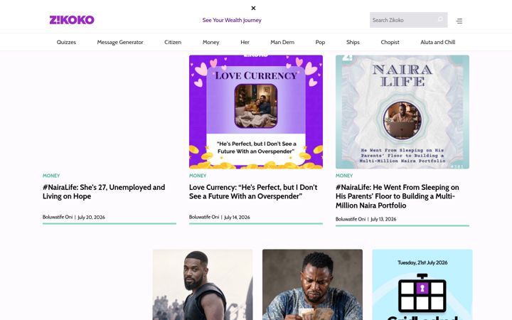 Screenshot van zikoko.com