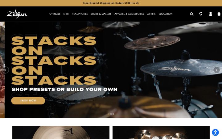 Screenshot of zildjian.com
