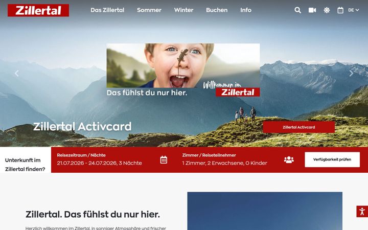 Screenshot of zillertal.at