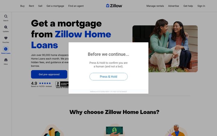 Snímek obrazovky zillowhomeloans.com