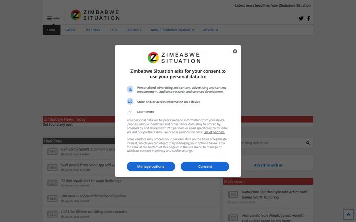 Captura de ecrã de zimbabwesituation.com