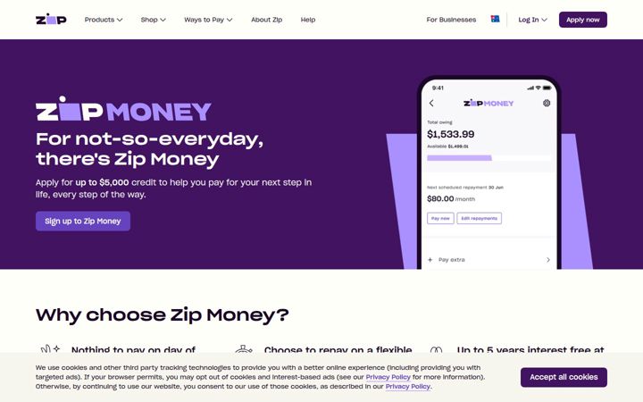 Screenshot di zipmoney.com.au