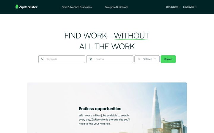Screenshot of ziprecruiter.co.uk