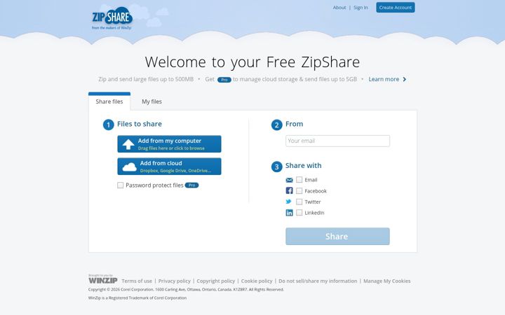 Screenshot of zipshare.com