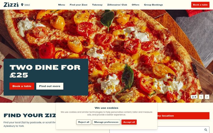 Captură de ecran a zizzi.co.uk