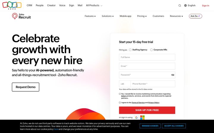 Screenshot of zohorecruit.in