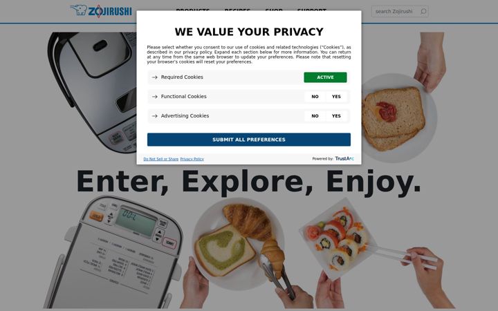 Screenshot του zojirushi.com