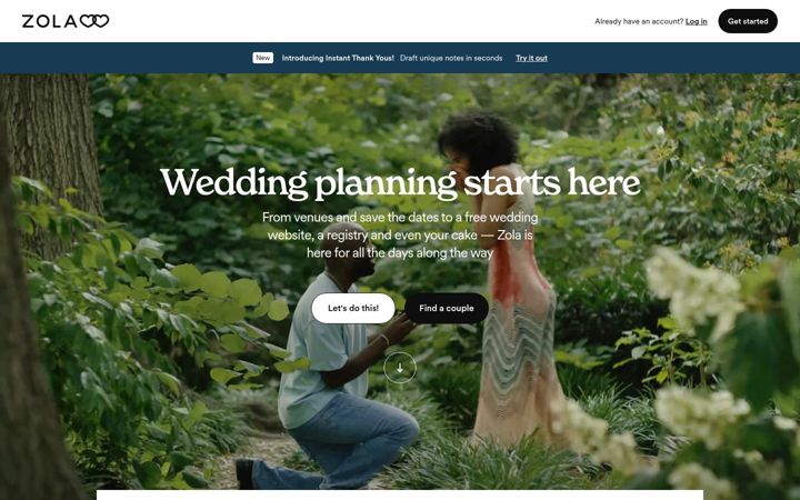 Screenshot of zola.com