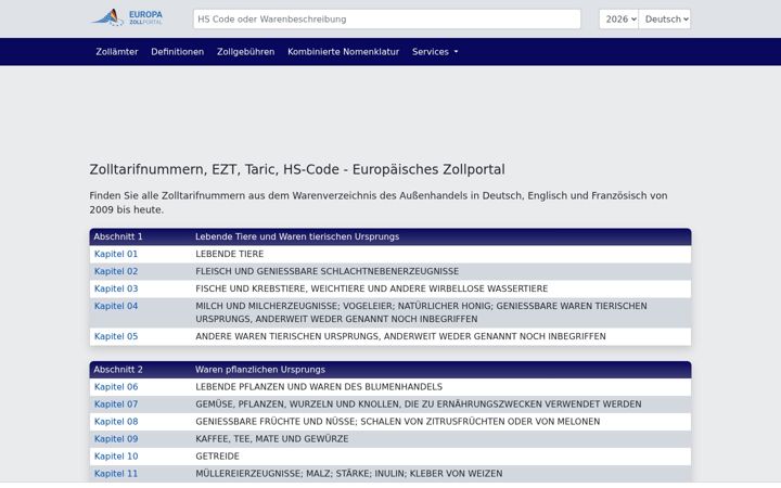 Screenshot van zolltarifnummern.de