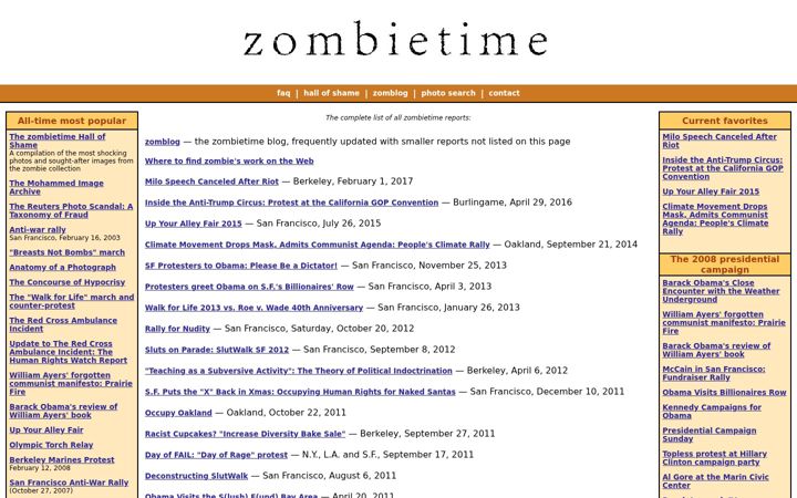 Screenshot of zombietime.com