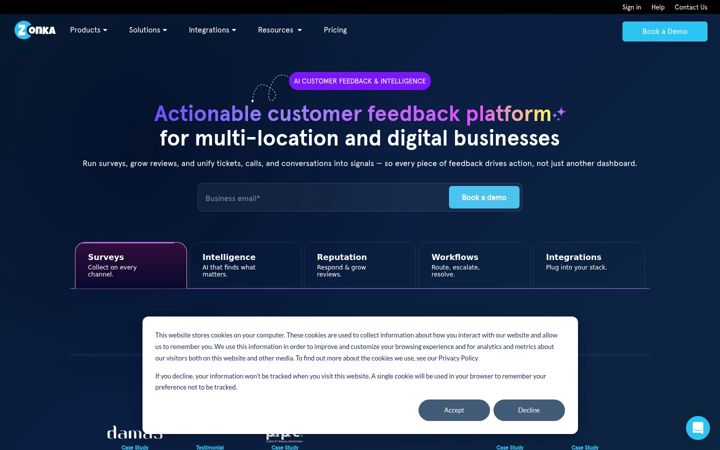 Screenshot of zonkafeedback.com