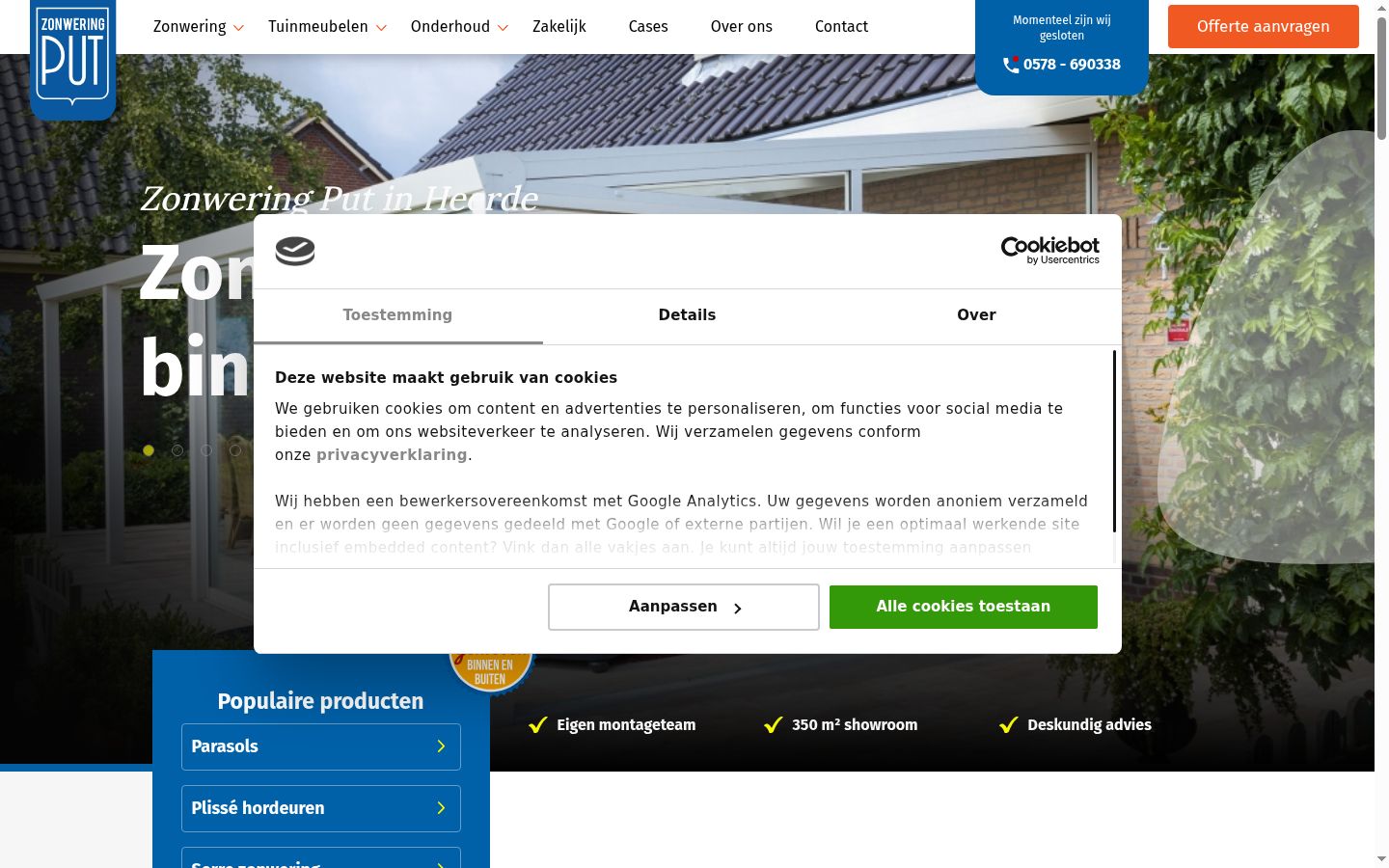 Captura de ecrã do banner de consentimento apresentado antes de qualquer interação