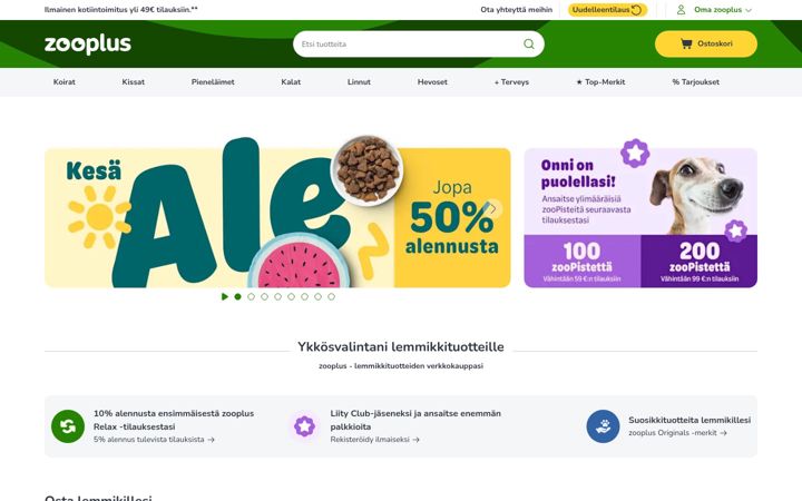 Screenshot of zooplus.fi