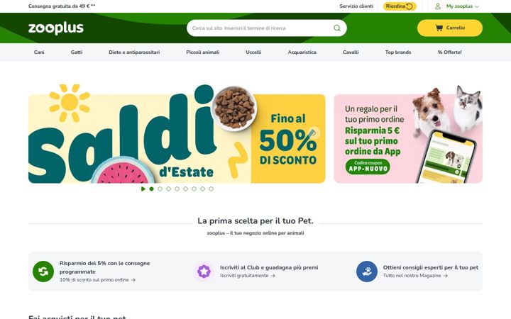 Ekrano kopija zooplus.it