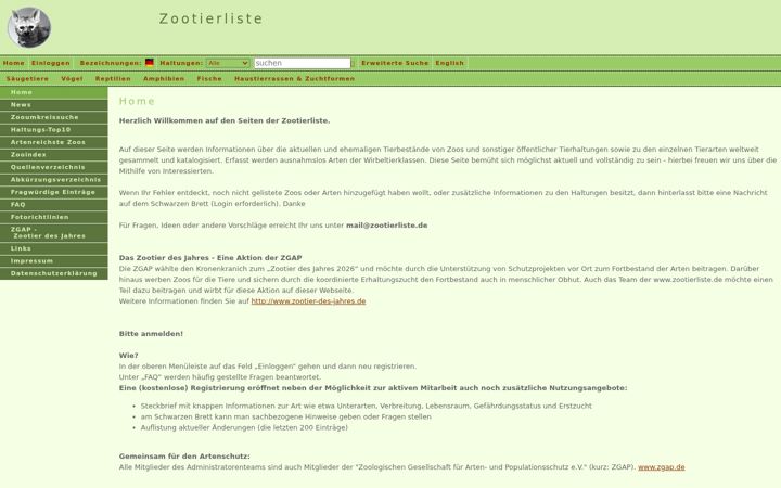 Screenshot of zootierliste.de