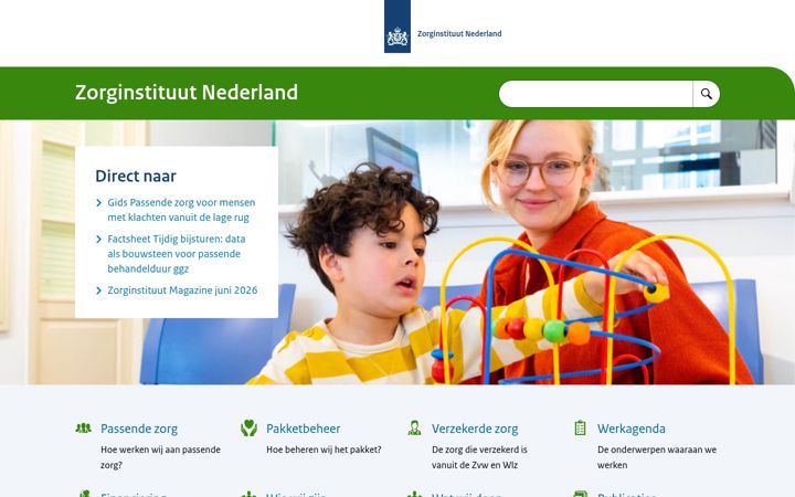 Screenshot of zorginstituutnederland.nl