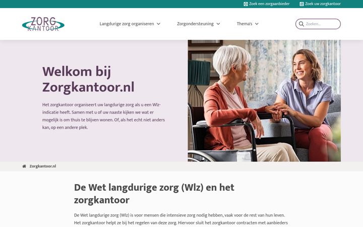 Captură de ecran a zorgkantoor.nl