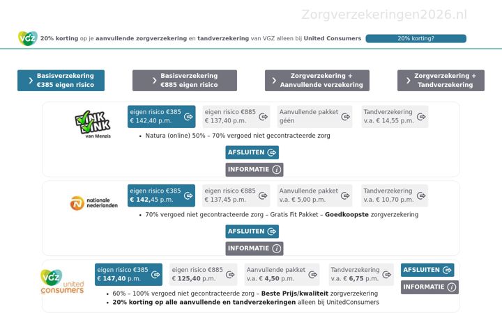 Skærmbillede af zorgverzekeringen2025.nl