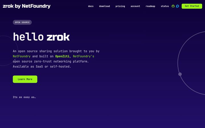 Skjámynd af zrok.io