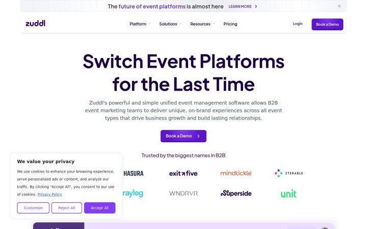 Screenshot of zuddl.com