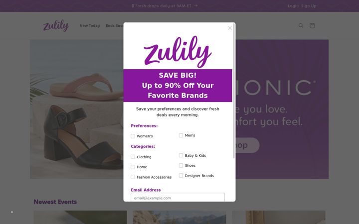 Екранна снимка на zulily.com
