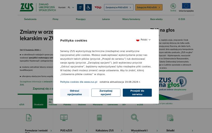 Screenshot of zus.pl
