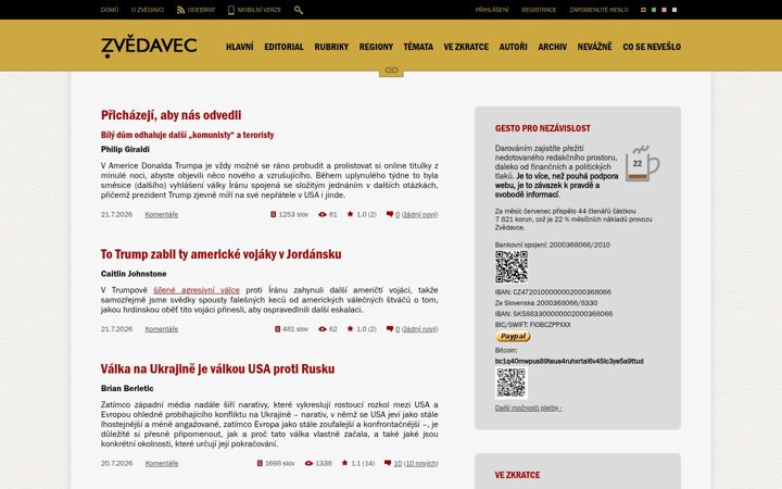 Screenshot of zvedavec.news